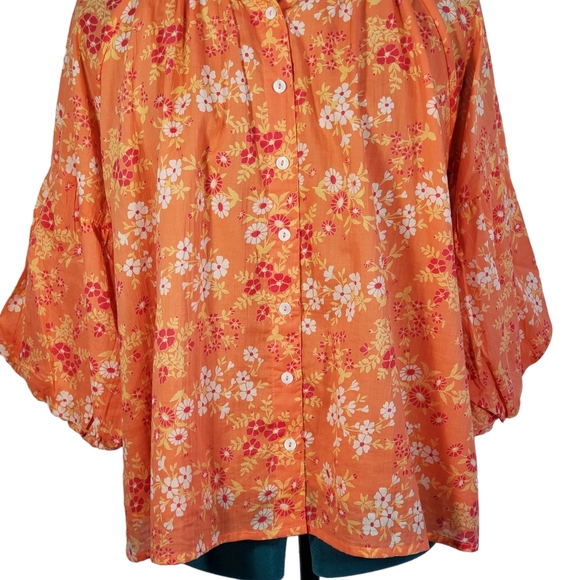 Olivia James The Label Orange Floral Emory Puff Sleeve Blouse Sz Small Like New - Picture 4 of 11
